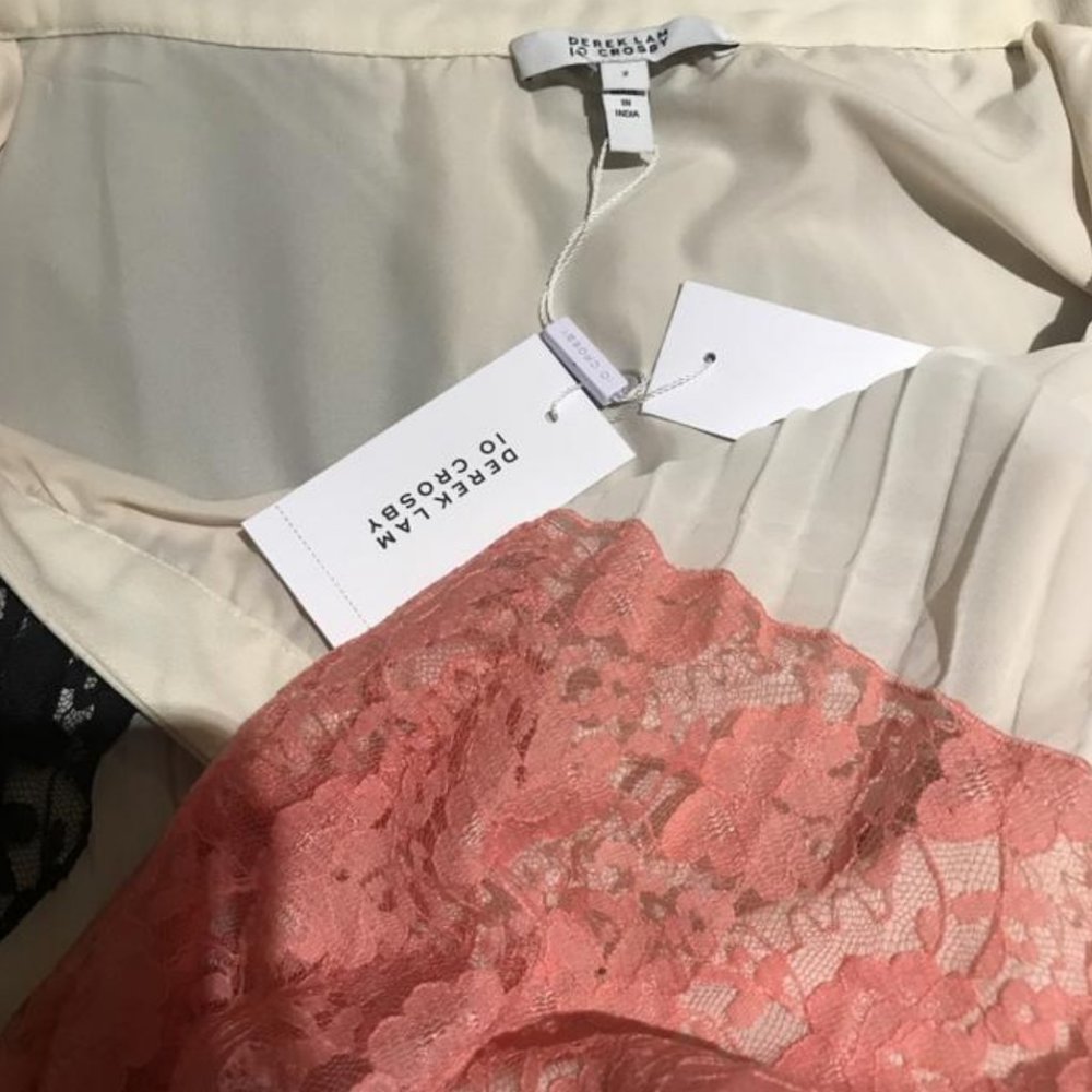 NWT Auc 10 Crosby Derek Lam Sandstone Pleated Lace Inserts Skirt - Picture 9 of 11